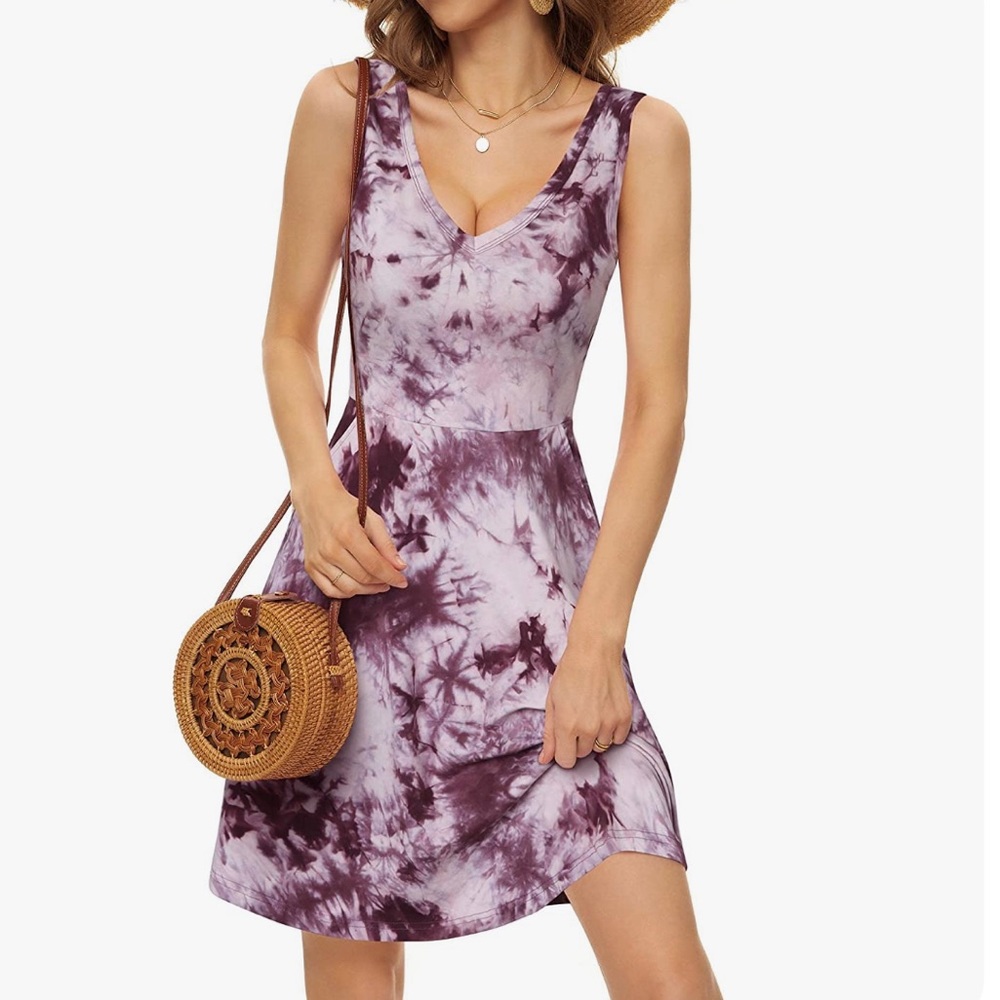 Huhot Purple Tie Dye Short Dress Sleeveless V-Neck Women’s size Large